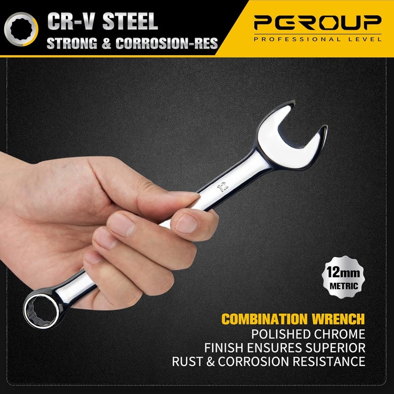 pgroup 12mm Metric Combination Wrench, CR-V Steel with Mirror Polish, 12-Point Design, 15-Degree Offset, Perfect for Auto Repair, Household, Car & Truck Emergency - Image 3